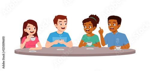 young man and young woman and friend drinking coffee and talking