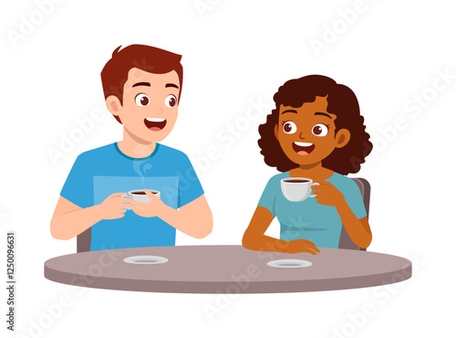 young man and young woman drinking coffee and talking