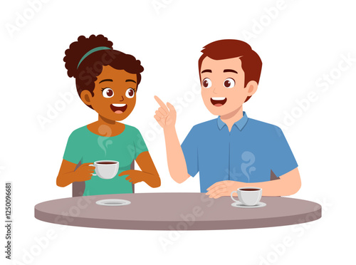 young man and young woman drinking coffee and talking