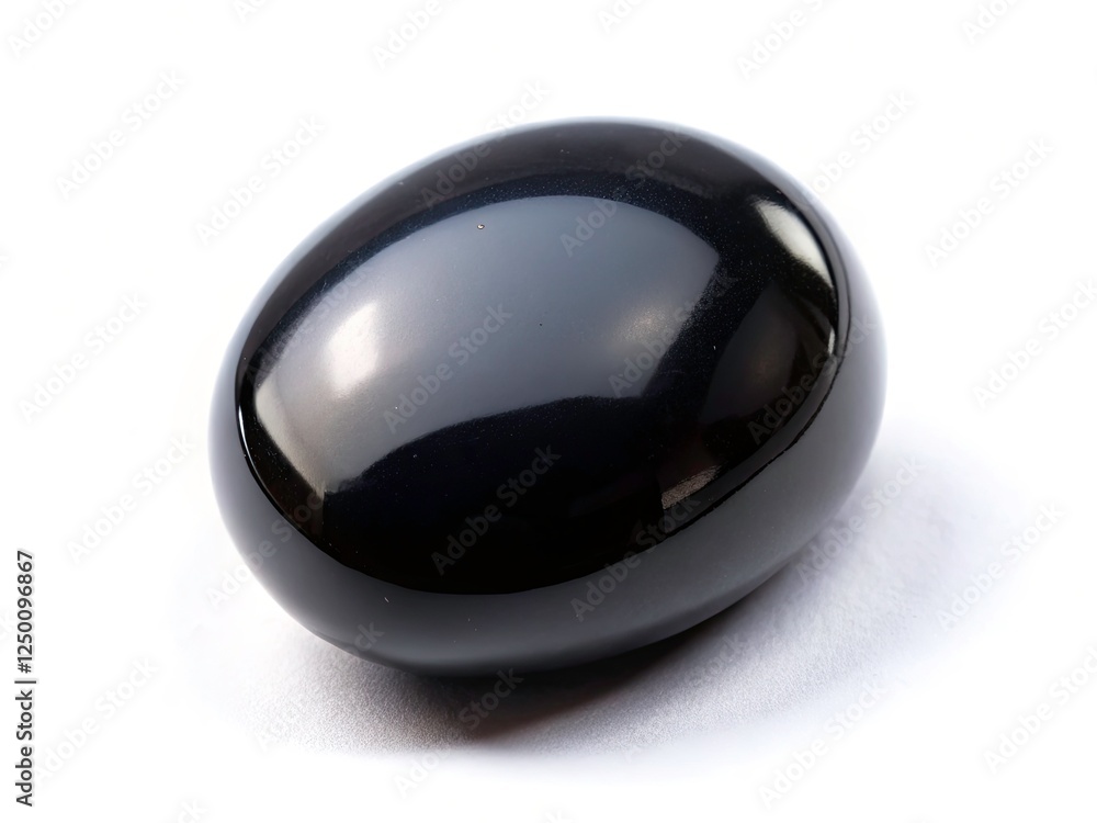 High-resolution drone shot: polished black oval cabochon gemstone, isolated on white, perfect for jewelry making. High-resolution drone shot: polished black oval cabochon gemstone, isolated on white, perfect for jewelry making.