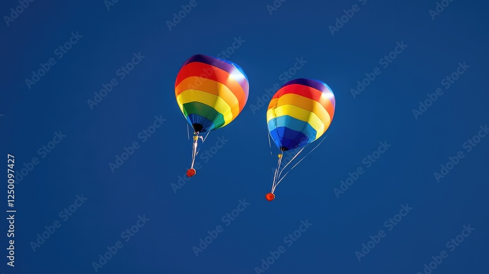 Floating rainbow balloons reflecting sunlight, deep blue sky serving as an excellent copy space. Floating rainbow balloons reflecting sunlight, deep blue sky serving as an excellent copy space.
