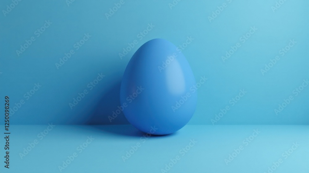 A Single Smooth Blue Egg Rests on a Light Blue Surface in a Simple Studio Setting A Single Smooth Blue Egg Rests on a Light Blue Surface in a Simple Studio Setting