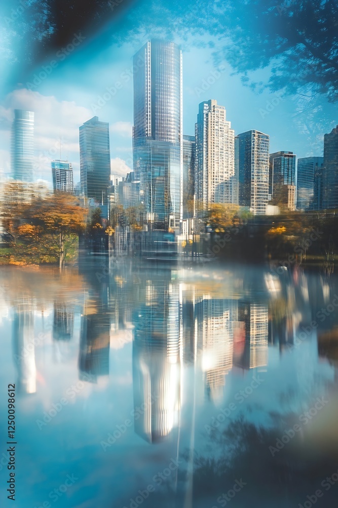 Fototapeta premium Modern Cityscape Reflection in Clear Waters with Stunning Urban Architecture : Generative AI