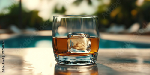 Wallpaper Mural  One glass of rum with one ice cube. The glass type is a rocks glass.  Torontodigital.ca