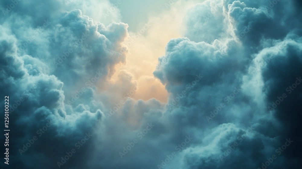 Fototapeta premium Golden light bursts through dramatic dark cloudscape a breathtaking aerial view. AI Generated