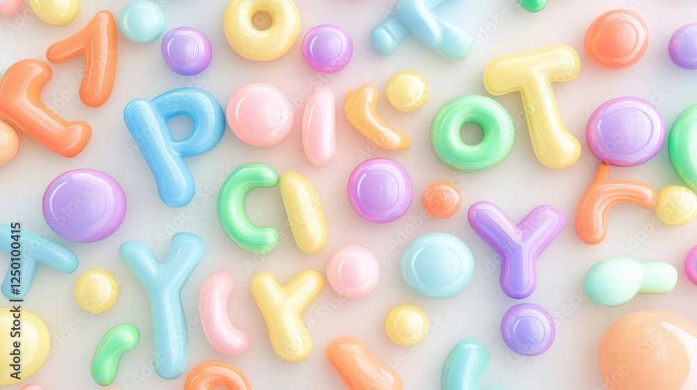 Pastel-colored letter balloons scattered on a smooth gradient background, soft and dreamy copy space. Pastel-colored letter balloons scattered on a smooth gradient background, soft and dreamy copy space.