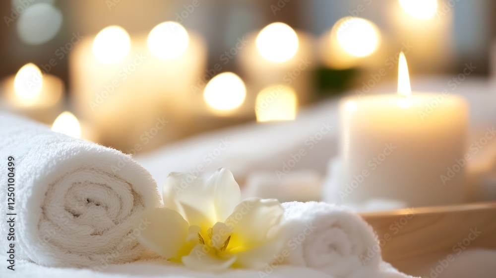 Spa Treatment with Soft Towels and Candles for Relaxation and Wellness Environment : Generative AI Spa Treatment with Soft Towels and Candles for Relaxation and Wellness Environment : Generative AI