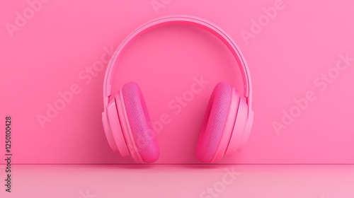 Pink Headphones Isolated on a Pink Background for Music and Listening Concepts