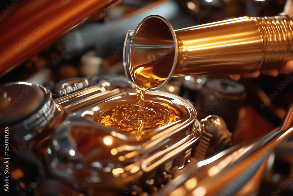 Fototapeta premium Pouring viscous liquid into machine component.