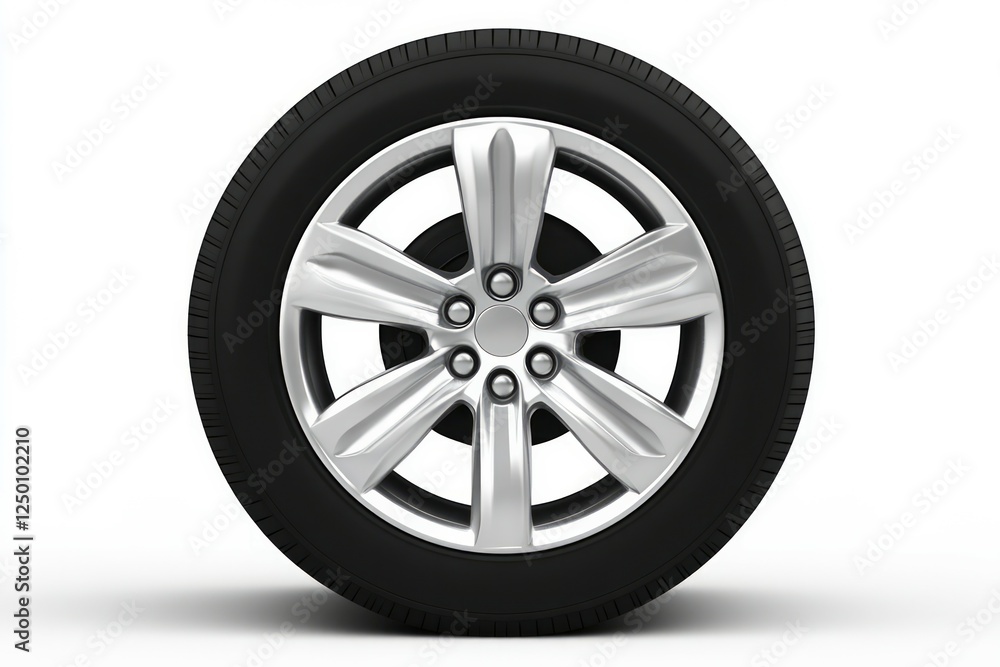 Glossy black car wheel on white background. Artificial Intelligence Glossy black car wheel on white background. Artificial Intelligence