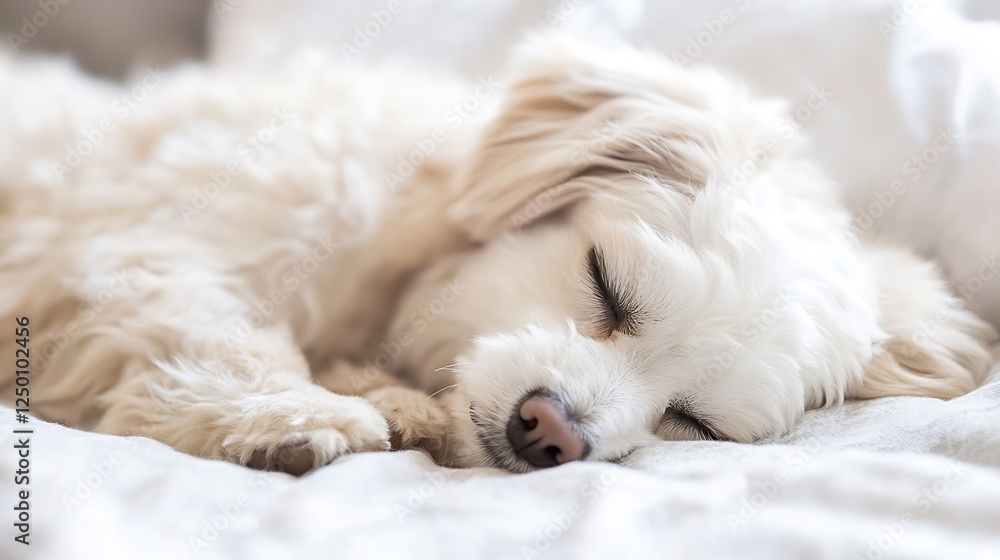 Adorable White Dog Sleeping Comfortably on Soft Blanket : Generative AI Adorable White Dog Sleeping Comfortably on Soft Blanket : Generative AI