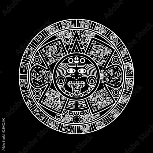 Aztec Mayan Calendar Symbol vector black and white