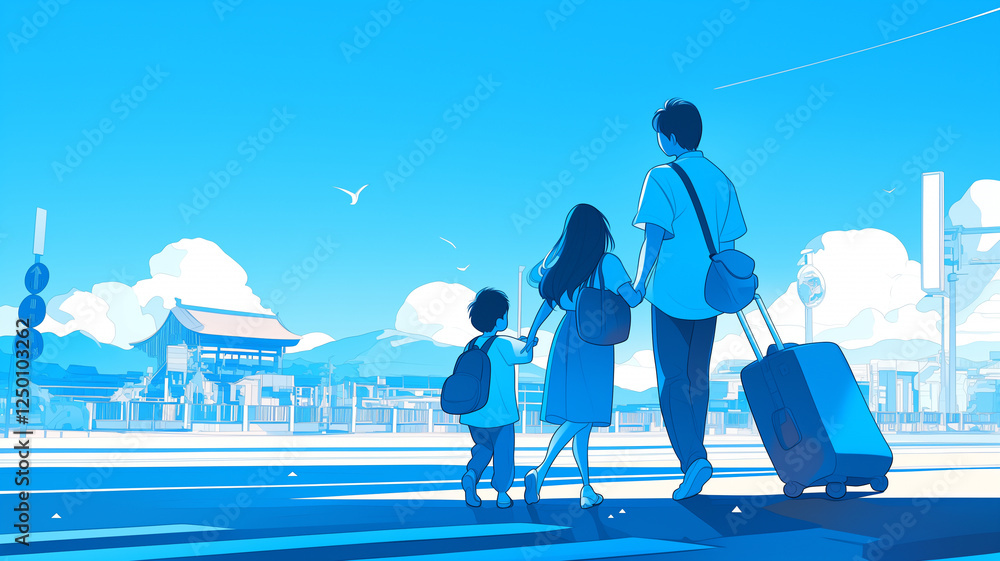 Obraz premium 空と海が広がるリゾート地への旅立ち