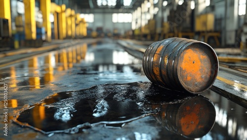 Rusty Barrel in Industrial Setting: A Spill in the Factory