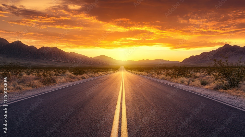 Fototapeta premium Desert highway sunset, journey, mountains, travel, freedom
