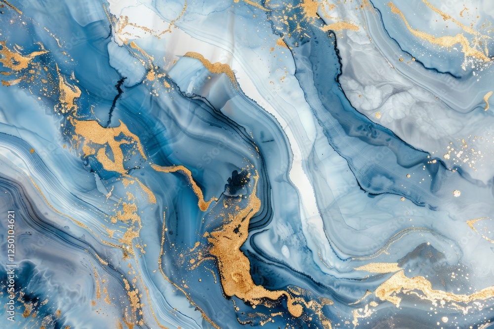 Fototapeta premium Image of Ocean blue agate marble pattern with golden veins. Texture for background usage