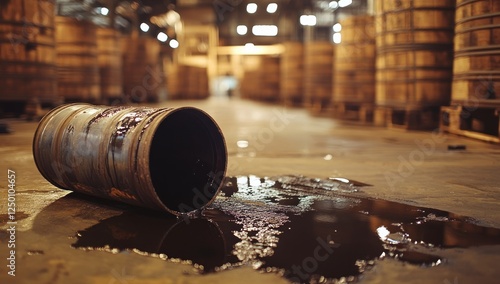 Spilled Barrel in Warehouse: Industrial Accident