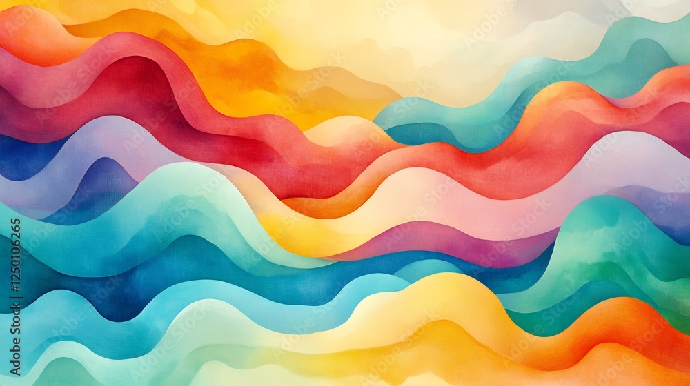 Vibrant watercolor waves flow gently creating a joyful abstract landscape. AI Generated Vibrant watercolor waves flow gently creating a joyful abstract landscape. AI Generated