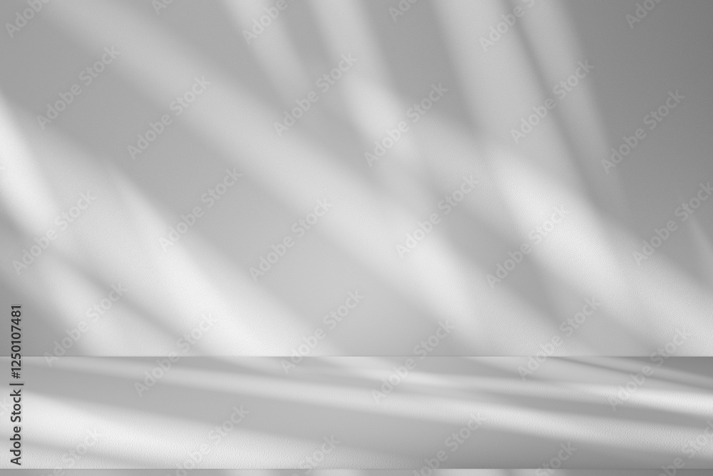 Fototapeta premium Wall interior background, studio and backdrops show products.with shadow from window color white and grey. background for text insertion and presentation product 
