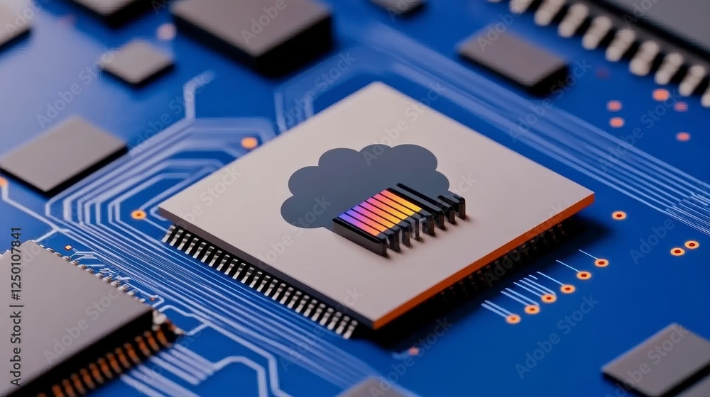 Abstract Cloud Computing Concept with Microchip and Circuit Design