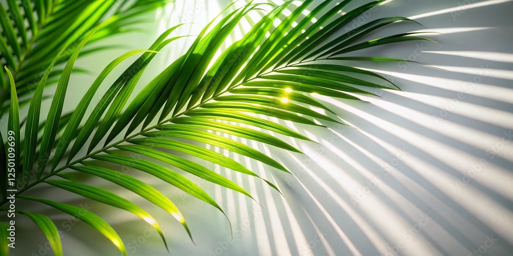 Obraz premium Abstract Summer Spring Background: Blurred Palm Shadow & Green Lights for Product Presentation