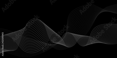 Abstract black background with whit line. Modern template abstract design flowing particles digital frequency track equalizer. abstract wave line for banner, wallpaper background with wave design