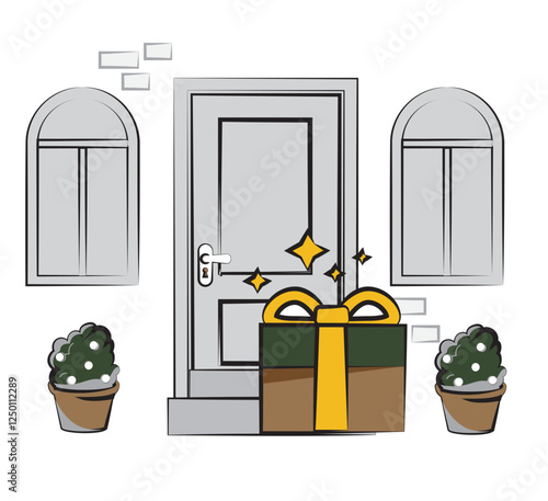 vector illustration of a Suprise gift open door