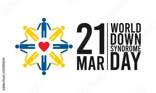 World down syndrome day. March 21. Blue and yellow human icon with love icon in the center. Poster or banner.