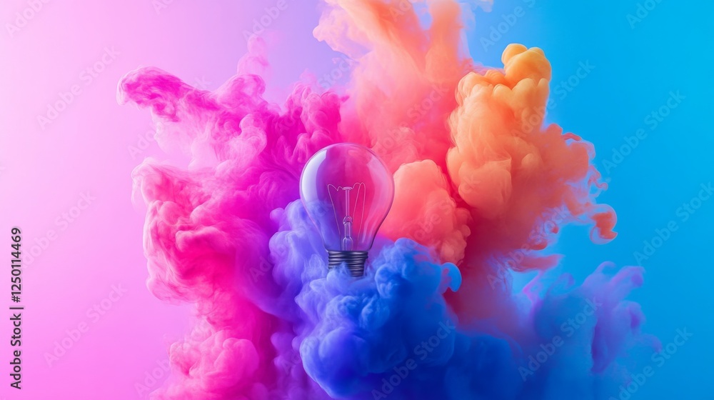Colorful Paint Explosion from Light Bulb, Symbolizing Creative Energy and Innovation Colorful Paint Explosion from Light Bulb, Symbolizing Creative Energy and Innovation