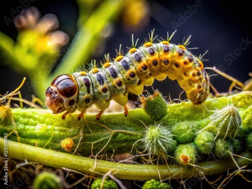 Surreal alfalfa destruction: Hypera postica weevil larvae inflict catastrophic damage. photo