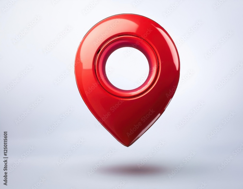 3D red location pin icon with a hollow center, representing navigation, direction, and maps in a sleek, modern design floating in the air. isolated on white
