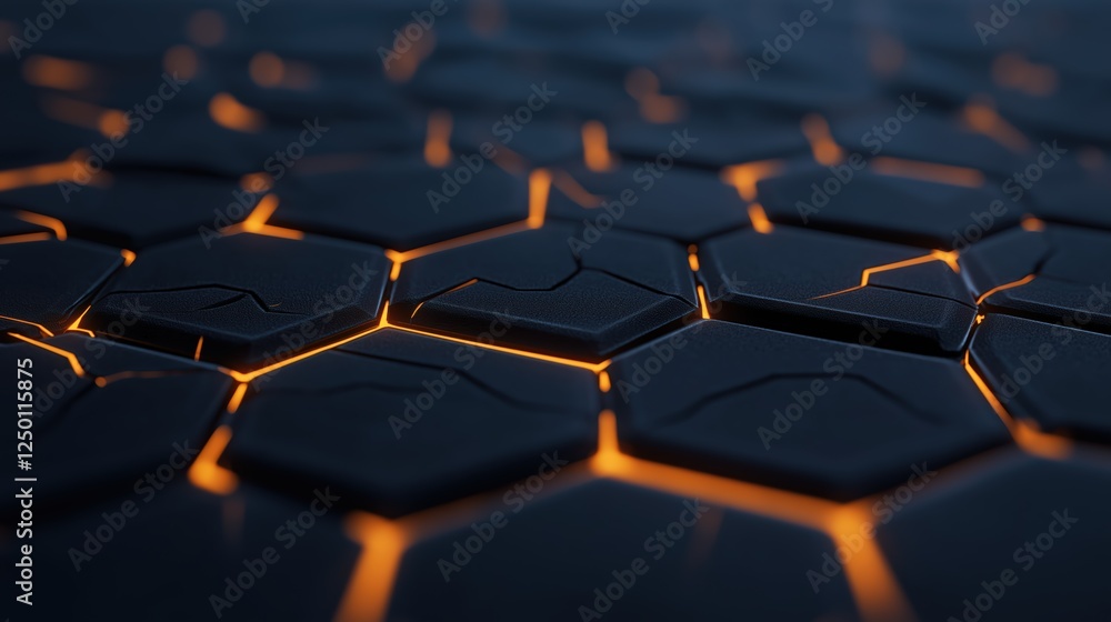 Obraz premium Glowing Orange Hexagon Pattern Dark Backgrounds