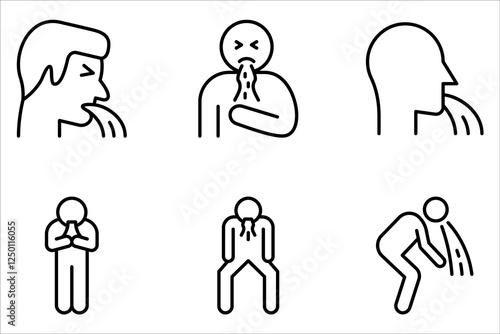 Vomit icon set. Indigestion feel sick and Vomiting on white background