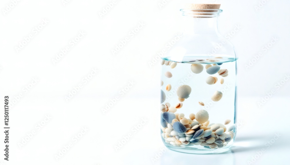 Glass Bottle Filled with Seawater and Floating Shells Display Glass Bottle Filled with Seawater and Floating Shells Display