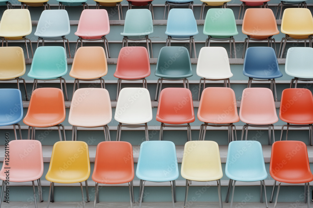 Fototapeta premium Rows of colorful chairs