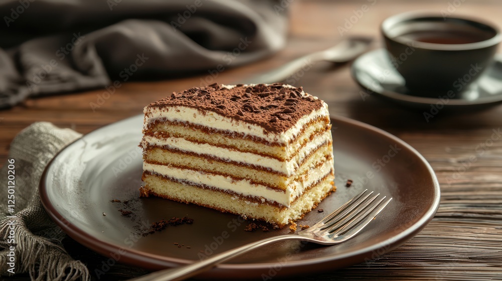 A slice of vanilla layer cake served on a plate with a fork. A slice of vanilla layer cake served on a plate with a fork.