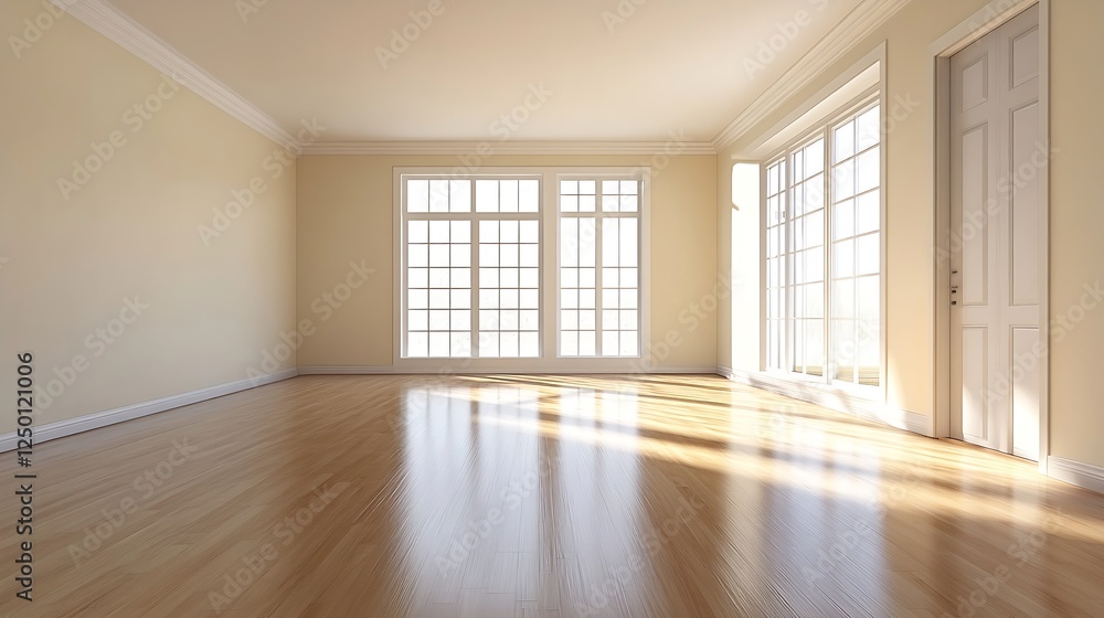 Obraz premium Bright and Spacious Empty Room with Large Windows and Natural Light : Generative AI