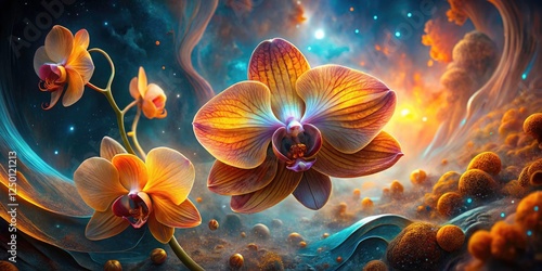 Surreal orange orchids: a vibrant, exotic, psychedelic dream.