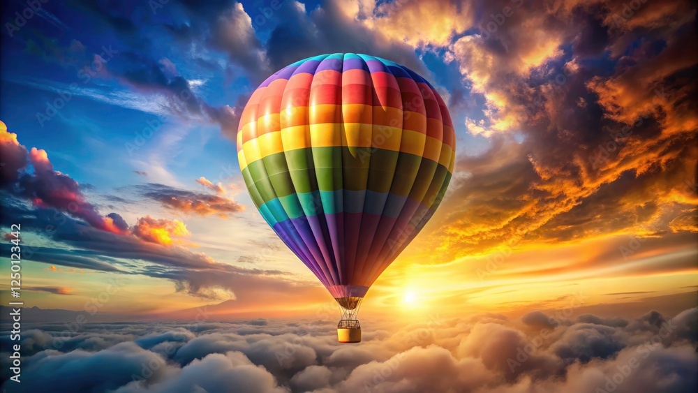 Obraz premium Surreal sky, rainbow balloons dance, a whimsical LGBTQ+ Pride fantasy takes flight.