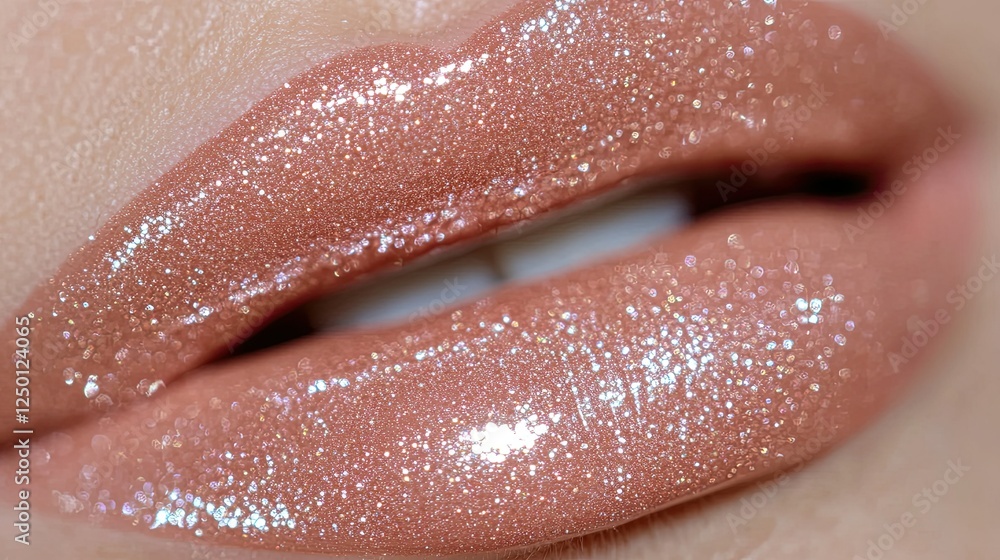Shimmering Glossy Lips with Sparkling Glossy Finish in Close-Up Shimmering Glossy Lips with Sparkling Glossy Finish in Close-Up