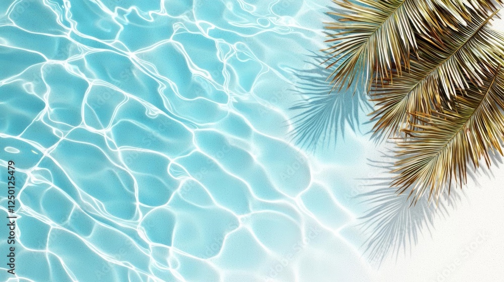 minimal photostock of a Aqua waves and coconut palm shadow on blue background minimal photostock of a Aqua waves and coconut palm shadow on blue background