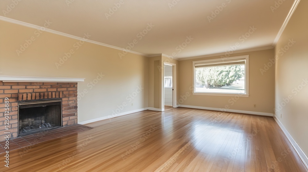 Fototapeta premium Spacious Empty Living Room with Hardwood Floors and Inviting Natural Light : Generative AI
