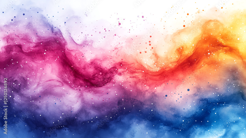 Obraz premium Vibrant Watercolor Galaxy Abstract Background Design Art Print red pink blue space stars style image