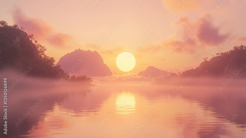 Fototapeta premium Misty Sunset Over Mountains
