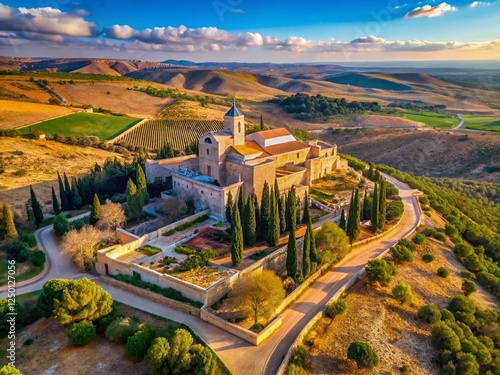 Aerial View of Latrun Monastery: Peaceful Desert Landscape photo