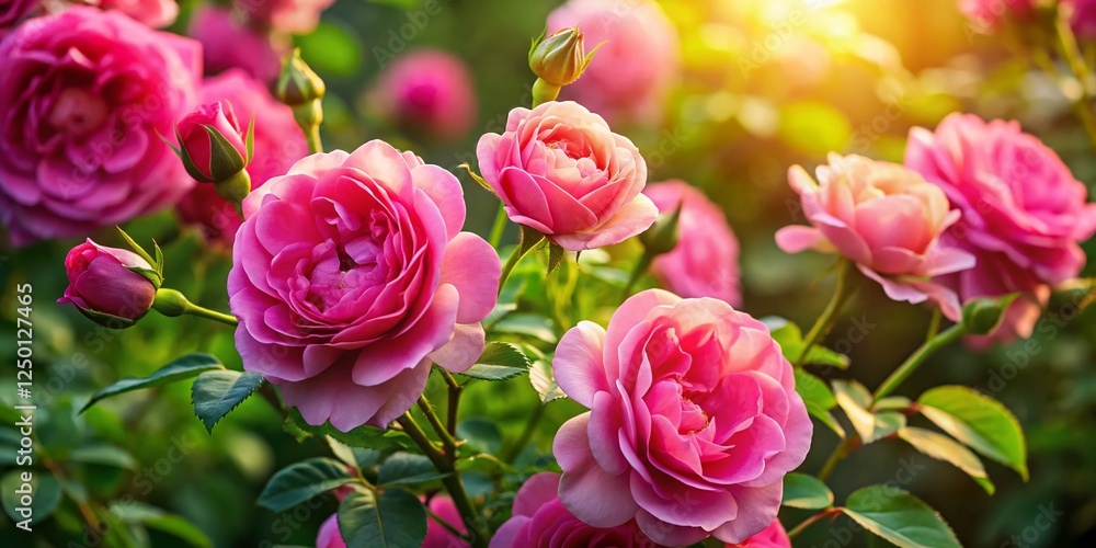 Aerial View of Lush Green Bush Blooming with Vibrant Pink Roses - Drone Photography Aerial View of Lush Green Bush Blooming with Vibrant Pink Roses - Drone Photography