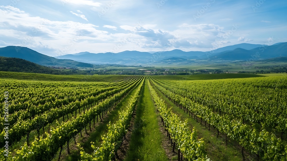 Scenic Landscape of Lush Vineyard Rows Against Majestic Mountain Backdrop : Generative AI Scenic Landscape of Lush Vineyard Rows Against Majestic Mountain Backdrop : Generative AI