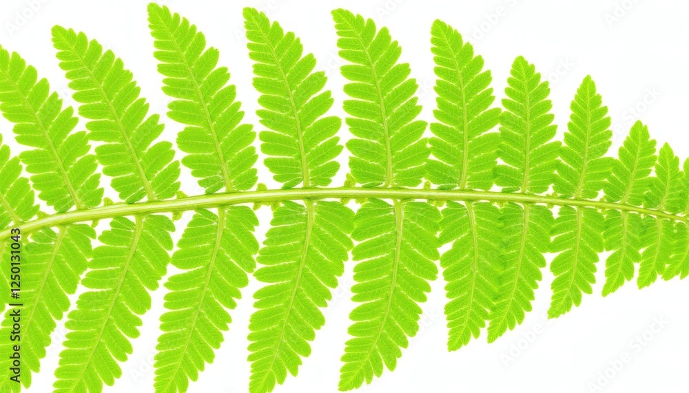 Intricate Patterns of a Single Green Fern Leaf on White Background