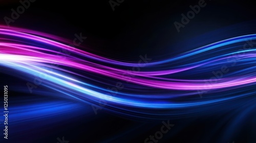 Digital abstract waves with futuristic neon light trails in deep blues and purples, creating a smooth, dynamic composition with an immersive high-tech feel.  
