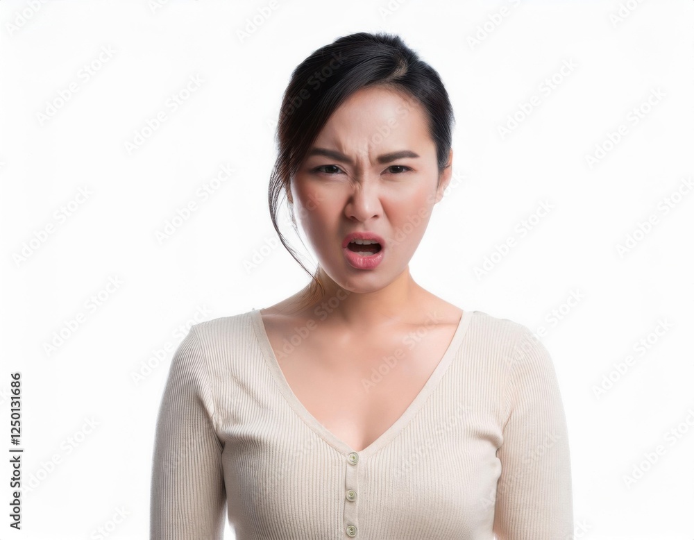 head shoot portrait of angry asian women isolated on white head shoot portrait of angry asian women isolated on white